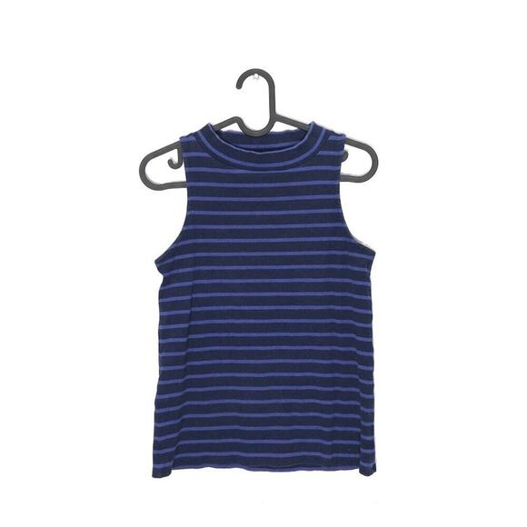 Anthropologie Postmark Mock Neck Blue Stripe Crop Tank Medium - Picture 1 of 6
